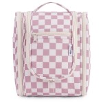 Narwey Small Checkered Hanging Travel Toiletry Bag for Women, Travel Bag for Toiletries, Makeup Bag Organizer Cosmetic Bags Make Up Bags for Women (Dusty Rose Checkerboard)
