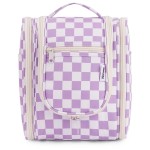Narwey Small Checkered Hanging Travel Toiletry Bag for Women, Travel Bag for Toiletries, Makeup Bag Organizer Cosmetic Bags Make Up Bags for Women (Purple Checkerboard)