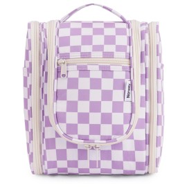 Narwey Small Checkered Hanging Travel Toiletry Bag for Women, Travel Bag for Toiletries, Makeup Bag Organizer Cosmetic Bags Make Up Bags for Women (Purple Checkerboard)