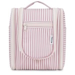 Narwey Small Striped Hanging Travel Toiletry Bag for Women, Travel Bag for Toiletries, Makeup Bag Organizer Cosmetic Bags Make Up Bags for Women (Dusty Rose Stripe)