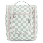 Narwey Small Checkered Hanging Travel Toiletry Bag for Women, Travel Bag for Toiletries, Makeup Bag Organizer Cosmetic Bags Make Up Bags for Women (Mint Green Checkerboard)