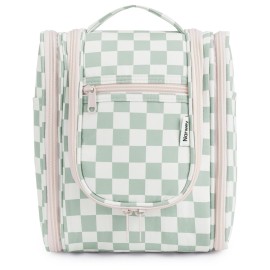Narwey Small Checkered Hanging Travel Toiletry Bag for Women, Travel Bag for Toiletries, Makeup Bag Organizer Cosmetic Bags Make Up Bags for Women (Mint Green Checkerboard)