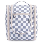 Narwey Small Checkered Hanging Travel Toiletry Bag for Women, Travel Bag for Toiletries, Makeup Bag Organizer Cosmetic Bags Make Up Bags for Women (Grayish Blue Checkerboard)