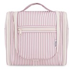 Narwey Striped Hanging Travel Toiletry Bag for Women, Travel Bag for Toiletries, Makeup Bag Organizer Cosmetic Bags Make Up Bags for Women (Dusty Rose Stripe)