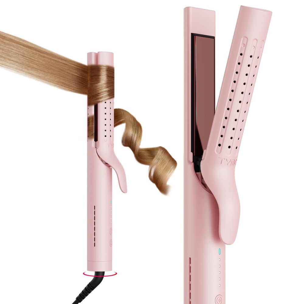 TYMO Airflow 2.0 Curling Iron Flat Iron - Hair Straightener and Curler 2 in 1, 1.25 Inch Curling Wand for Long Short Hair, Dual Voltage for Travel, 54 Million Ionic, Anti-Tangle, 5 Temps, Pink