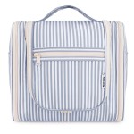 Narwey Striped Hanging Travel Toiletry Bag for Women, Travel Bag for Toiletries, Makeup Bag Organizer Cosmetic Bags Make Up Bags for Women (Greyish Blue Stripe)