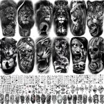 70 Sheets 3D Forearm Black Realistic Wolf Tiger Lion Temporary Tattoos For Men Women Thigh Arm, Scary Skull Gothic Gangster Fake Tattoo Sticker Adults, Large Tribal Half Sleeve Tatoos Halloween