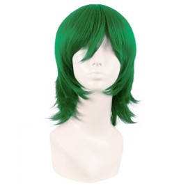 MapofBeauty 14 Inch/35 cm Short Cosplay Wolf Tail Synthetic Side Bangs Party Wig (Grass Green)