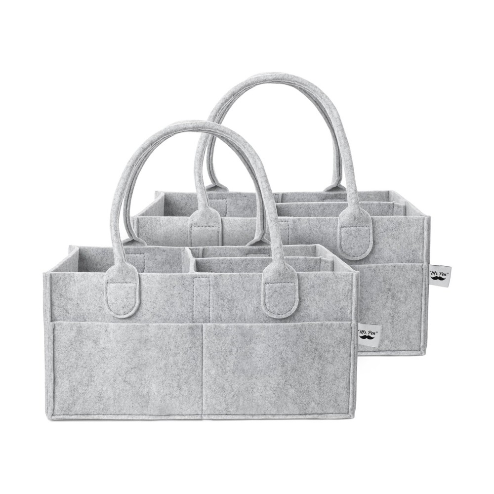 Mr. Pen- Baby Diaper Caddy Organizer, 2 Pack, Gray, Baby Caddy Organizer with Handle, Compact Size, Collapsible & Portable