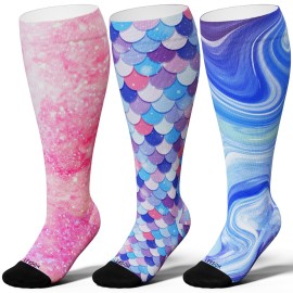 LEVSOX Wide Calf Compression Socks for Women Men Plus Size 15-20 mmHg Extra Large Knee High Support Sock for Nurses Pregnant Travel