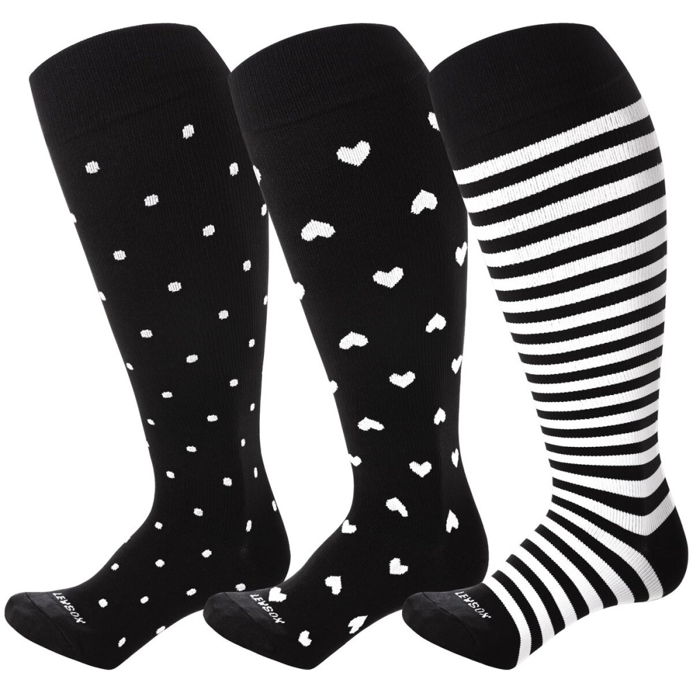 LEVSOX Wide Calf Compression Socks for Women Men Plus Size 15-20 mmHg Extra Large Knee High Support Sock for Nurses Pregnant Travel