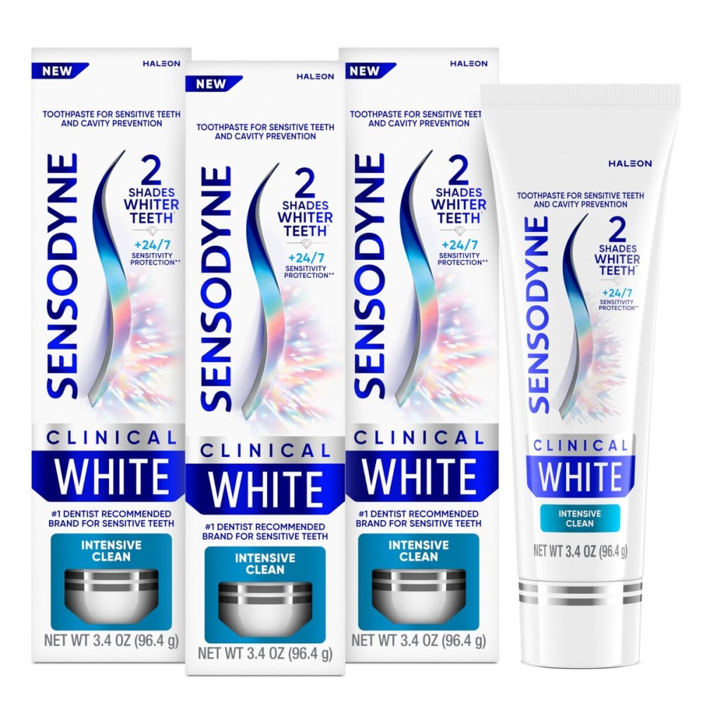 Sensodyne Clinical White Toothpaste Clinically Proven Whitening for Sensitive Teeth, Intensive Clean, 3.4 oz (3 Pack)