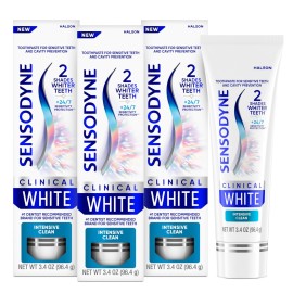 Sensodyne Clinical White Toothpaste Clinically Proven Whitening for Sensitive Teeth, Intensive Clean, 3.4 oz (3 Pack)