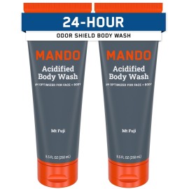 Mando Odor Shield Body Wash - 24 Hour Control - Removes Odor Better than Soap - SLS Free, Paraben Free, Skin Safe - 8.5 Ounce (Pack of 2) (Mt Fuji)