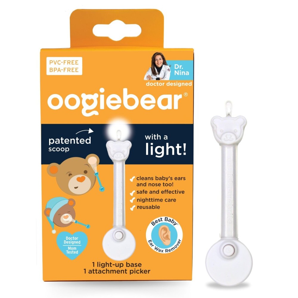 oogiebear Brite - Baby Nose Cleaner and Ear Wax Removal Tool. Baby Gadget with Nighttime LED Light. Safe Snot Booger Picker for Newborns, Infants & Toddlers