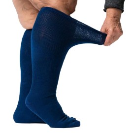 Viasox EasyStretch Diabetic Socks for Men & Women, Non Binding Top, Seamless Toe, Loose Fit (Navy Blue, Large)