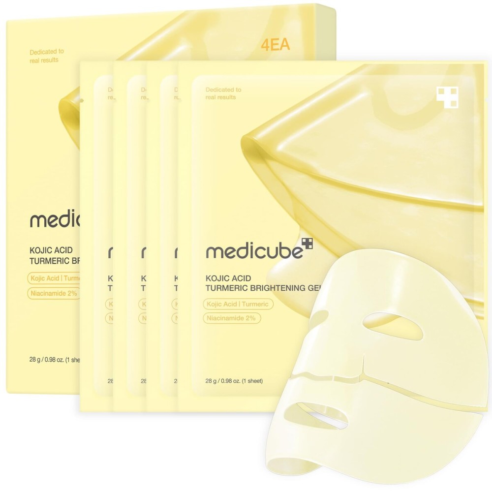 medicube Kojic Acid Turmeric Brightening Gold Jelly Gel Mask | Overnight Face Mask for Glass Glow Skin- Elasticity, Hydrating, Firming and Moisturizing | Korean Skincare, 28g x 4ea