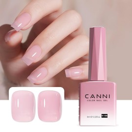 CANNI Jelly Nude Pink Gel Nail Polish, 1Pcs Milky Light Pink Gel Polish Sheer Clear Light Pink Translucent Color Soak Off U V Nail Manicure Salon DIY