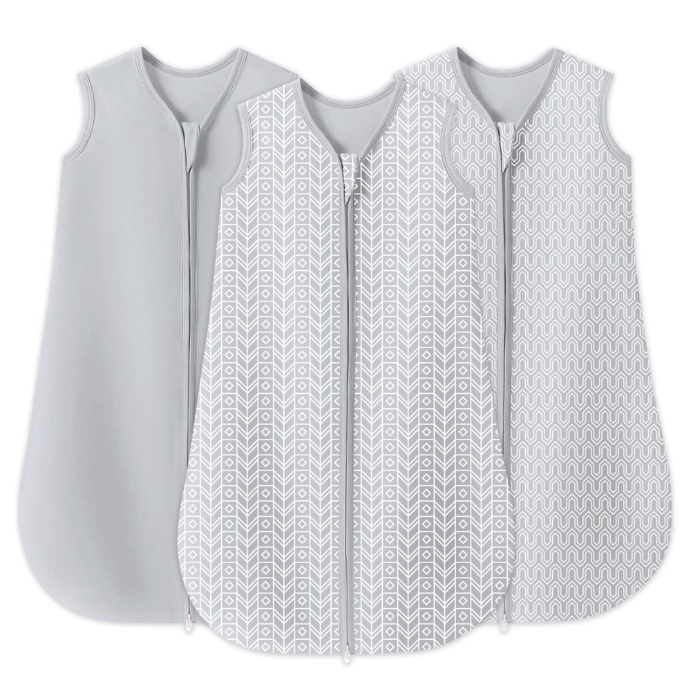 SWEET DOLPHIN Baby Sleep Sack 12-18 Months - 100% Cotton 2-Way Zipper TOG 0.5 Infant Wearable Blanket, Newborn Essentials Toddler 3 Pack Sleeping Sacks - Grey