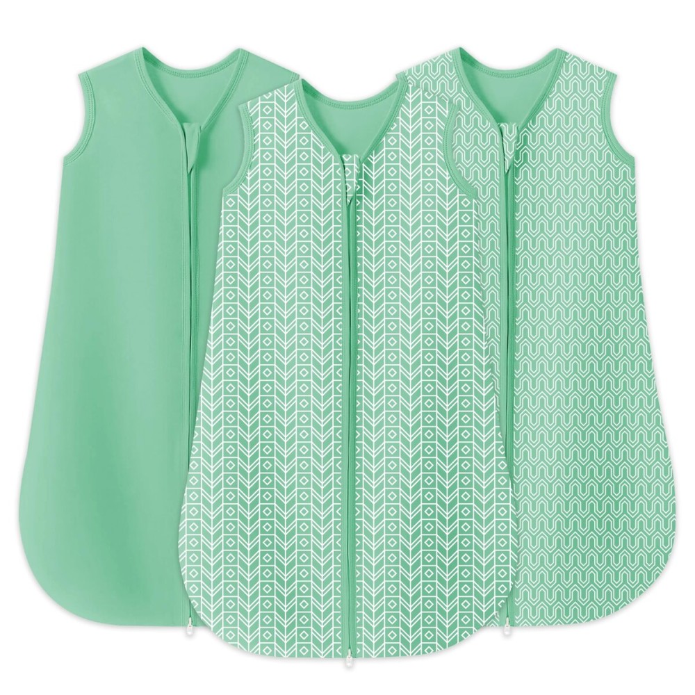 SWEET DOLPHIN Baby Sleep Sack 18-24 Months - 100% Cotton 2-Way Zipper TOG 0.5 Infant Wearable Blanket, Newborn Essentials Toddler 3 Pack Sleeping Sacks - Green