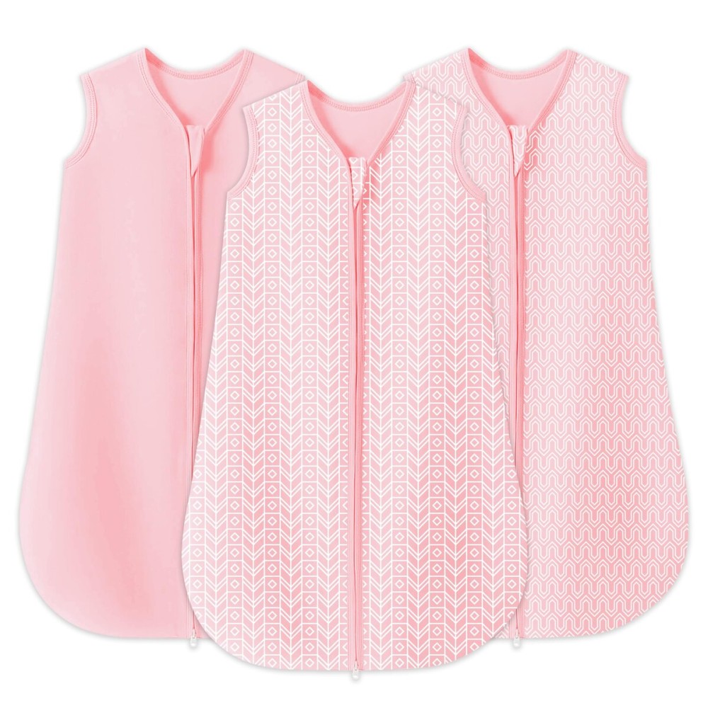 SWEET DOLPHIN Baby Sleep Sack 6-12 Months - 100% Cotton 2-Way Zipper TOG 0.5 Infant Wearable Blanket, Newborn Essentials Toddler 3 Pack Sleeping Sacks - Pink