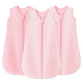 SWEET DOLPHIN Baby Sleep Sack 6-12 Months - 100% Cotton 2-Way Zipper TOG 0.5 Infant Wearable Blanket, Newborn Essentials Toddler 3 Pack Sleeping Sacks - Pink