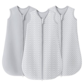 SWEET DOLPHIN Baby Sleep Sack 18-24 Months - 100% Cotton 2-Way Zipper TOG 0.5 Infant Wearable Blanket, Newborn Essentials Toddler 3 Pack Sleeping Sacks - Grey