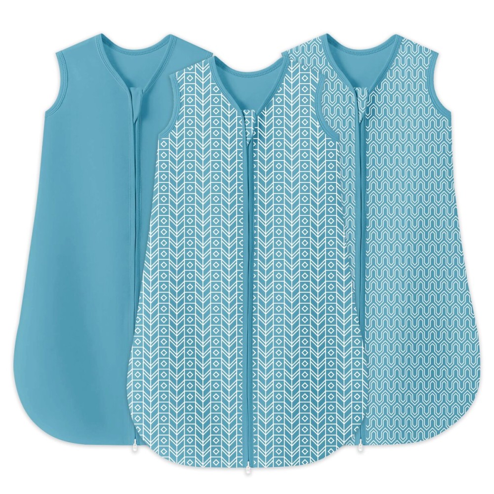 SWEET DOLPHIN Baby Sleep Sack 6-12 Months - 100% Cotton 2-Way Zipper TOG 0.5 Infant Wearable Blanket, Newborn Essentials Toddler 3 Pack Sleeping Sacks - Peacock Blue