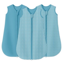 SWEET DOLPHIN Baby Sleep Sack 6-12 Months - 100% Cotton 2-Way Zipper TOG 0.5 Infant Wearable Blanket, Newborn Essentials Toddler 3 Pack Sleeping Sacks - Peacock Blue