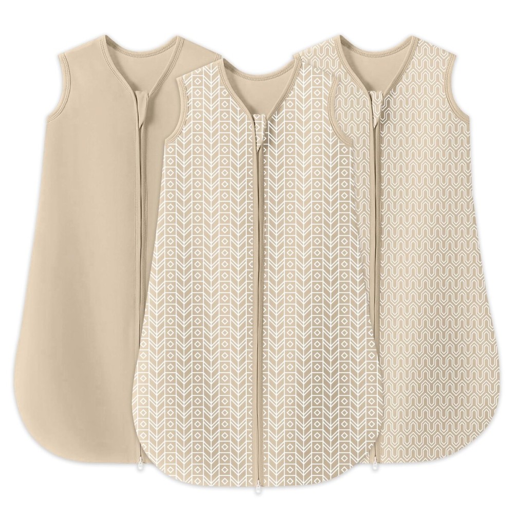 SWEET DOLPHIN Baby Sleep Sack 12-18 Months - 100% Cotton 2-Way Zipper TOG 0.5 Infant Wearable Blanket, Newborn Essentials Toddler 3 Pack Sleeping Sacks - Brown