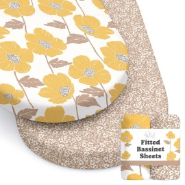 Baby Bassinet Sheets Girl (Poppy Fields) 2-Pack - Fitted Bedside Bassinet Sheets - Buttery Soft Cotton Blend for Standard Bassinet Mattress Pad - Compatible with Halo Bassinest