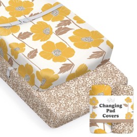 Baby Changing Pad Cover 2-Pack for Girls (Poppy Fields) - Premium Fitted Sheets Baby Diaper Changing Table Cover - Buttery Soft Cotton Blend