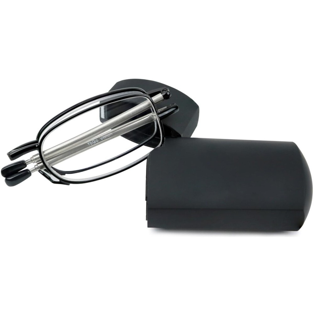 Success Eyewear Reading Glasses Black Readers Compact Folding Unisex Glasses for Reading Case Included