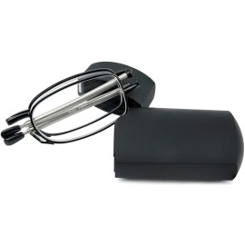 Success Eyewear Reading Glasses Black Readers Compact Folding Unisex Glasses for Reading Case Included