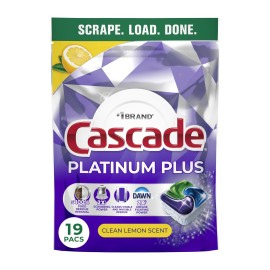 Cascade Platinum Plus Dishwasher Pods, Dishwasher Detergent, Dish Detergent Soap, Lemon, 19 Count