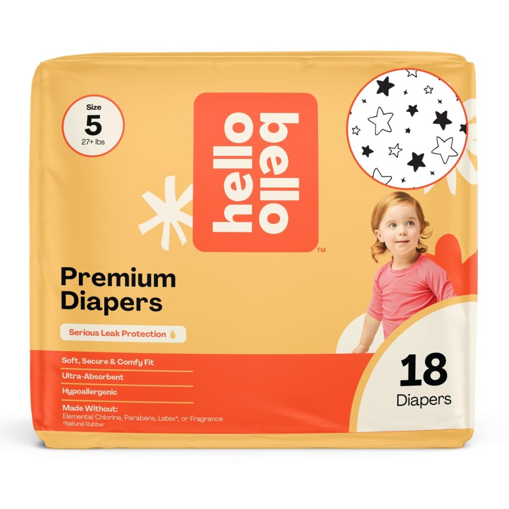 Hello Bello Diapers, Size 5 (27 lbs) Superstars, 18 Count of Premium Disposable Baby Diapers, Hypoallergenic with Soft, Cloth-Like Feel