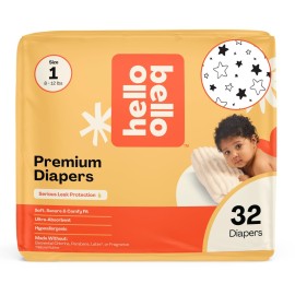 Hello Bello Diapers, Size 1 (8-12 lbs) Superstars, 32 Count of Premium Disposable Baby Diapers, Hypoallergenic with Soft, Cloth-Like Feel