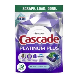 Cascade Platinum Plus Dishwasher Pods, Dishwasher Detergent, Dish Detergent Soap, Mountain, 19 Count