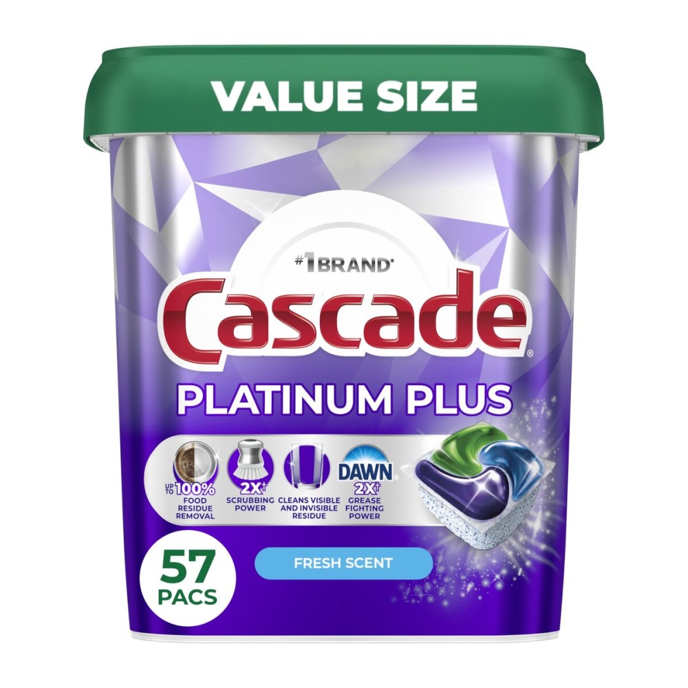 Cascade Platinum Plus Dishwasher Pods, Dishwasher Detergent, Dish Detergent Soap, Fresh, 57 Count