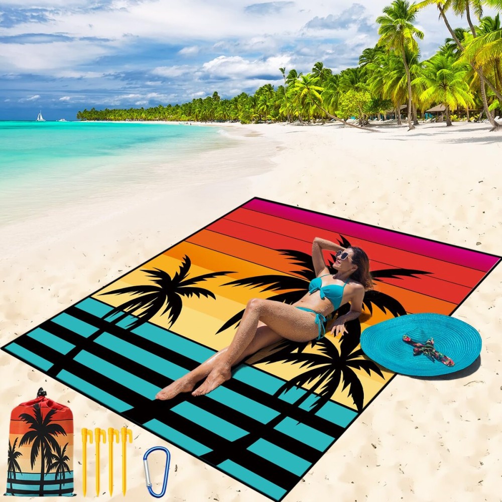 WIWIGO Beach Blanket Waterproof Sandproof Beach Mat 79 X 83/10\'x9\'for 2-8 Adults Quick Drying Outdoor Picnic Mat Beach Accessories for Travel, Camping, Hiking