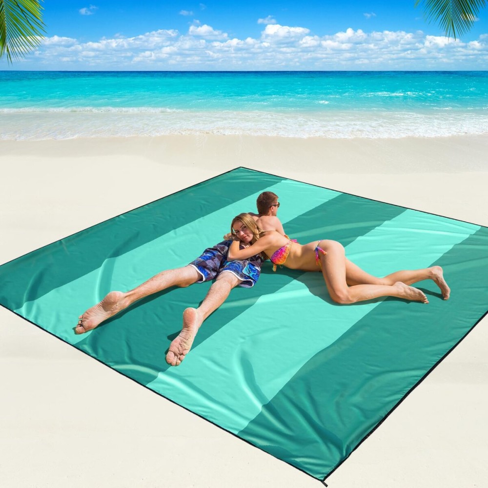 WIWIGO Beach Blanket Waterproof Sandproof Beach Mat 79 X 83/10\'x9\'for 2-8 Adults Quick Drying Outdoor Picnic Mat Beach Accessories for Travel, Camping, Hiking