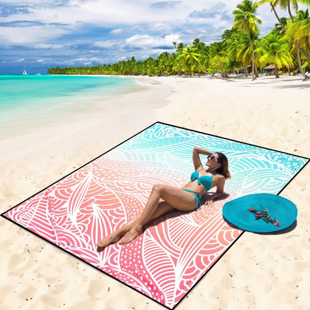 WIWIGO Beach Blanket Waterproof Sandproof Beach Mat 79 X 83/10\'x9\'for 2-8 Adults Quick Drying Outdoor Picnic Mat Beach Accessories for Travel, Camping, Hiking