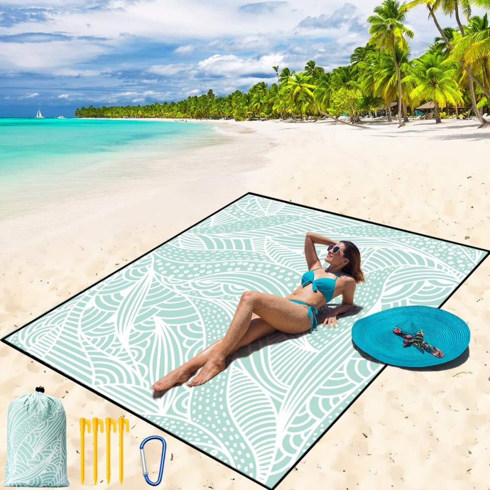 WIWIGO Beach Blanket Waterproof Sandproof Beach Mat 79 X 83/10\'x9\'for 2-8 Adults Quick Drying Outdoor Picnic Mat Beach Accessories for Travel, Camping, Hiking