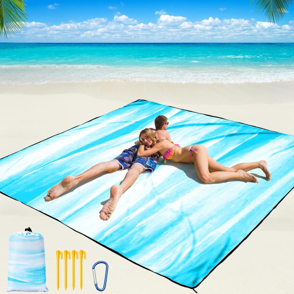 WIWIGO Beach Blanket Waterproof Sandproof Beach Mat 79 X 83/10\'x9\'for 2-8 Adults Quick Drying Outdoor Picnic Mat Beach Accessories for Travel, Camping, Hiking