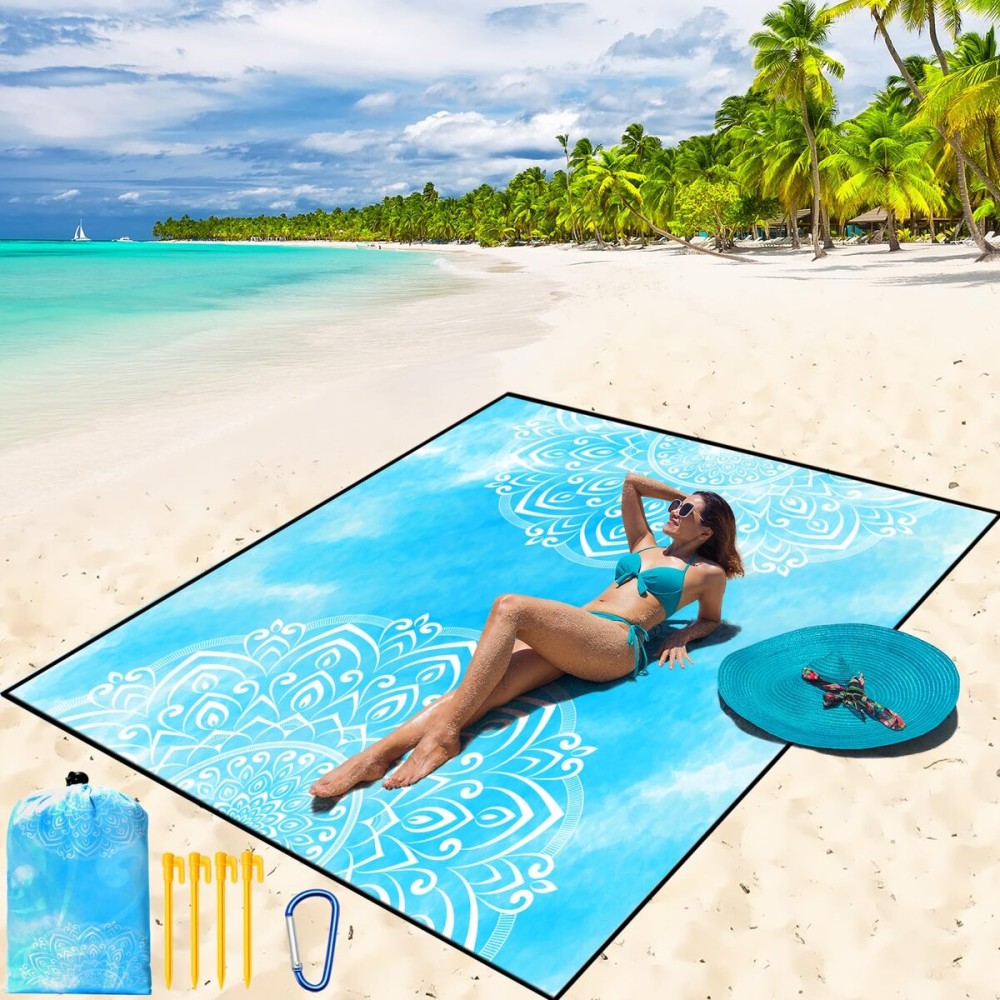 WIWIGO Beach Blanket Waterproof Sandproof Beach Mat 79 X 83/10\'x9\'for 2-8 Adults Quick Drying Outdoor Picnic Mat Beach Accessories for Travel, Camping, Hiking
