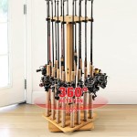 Ghosthorn Fishing Rod Holders for Garage 360 Degree Rotating Fishing Pole Rack, Floor Stand Holds up to 16 Rods Wood Fishing Gear Equipment Storage Organizer, Fishing Gifts for Men Women