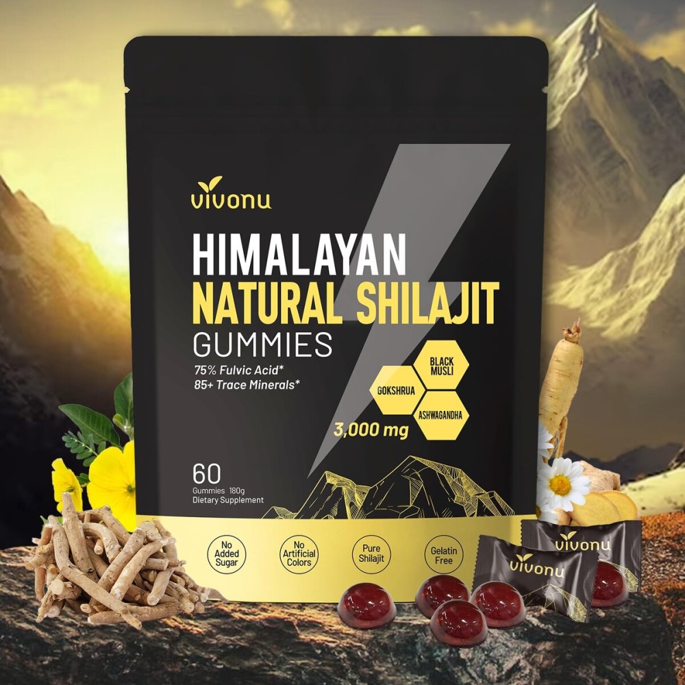 VivoNu Pure Himalayan Shilajit Gummies, micronutrient Supplement, Himalayan Premium Ingredient with Shilajit - Ashwagandha, Gokshura, Fulvic Acid & 85+ Trace Minerals I for Men, Women I Non-GMO