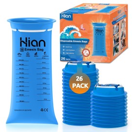 Hion Vomit Bags Disposable - 26 Pack 1000ml Emesis Bags - Leak Resistant, Medical Grade, Portable - Perfect for Motion, Car & Aircraft Sickness, Pregnant Women