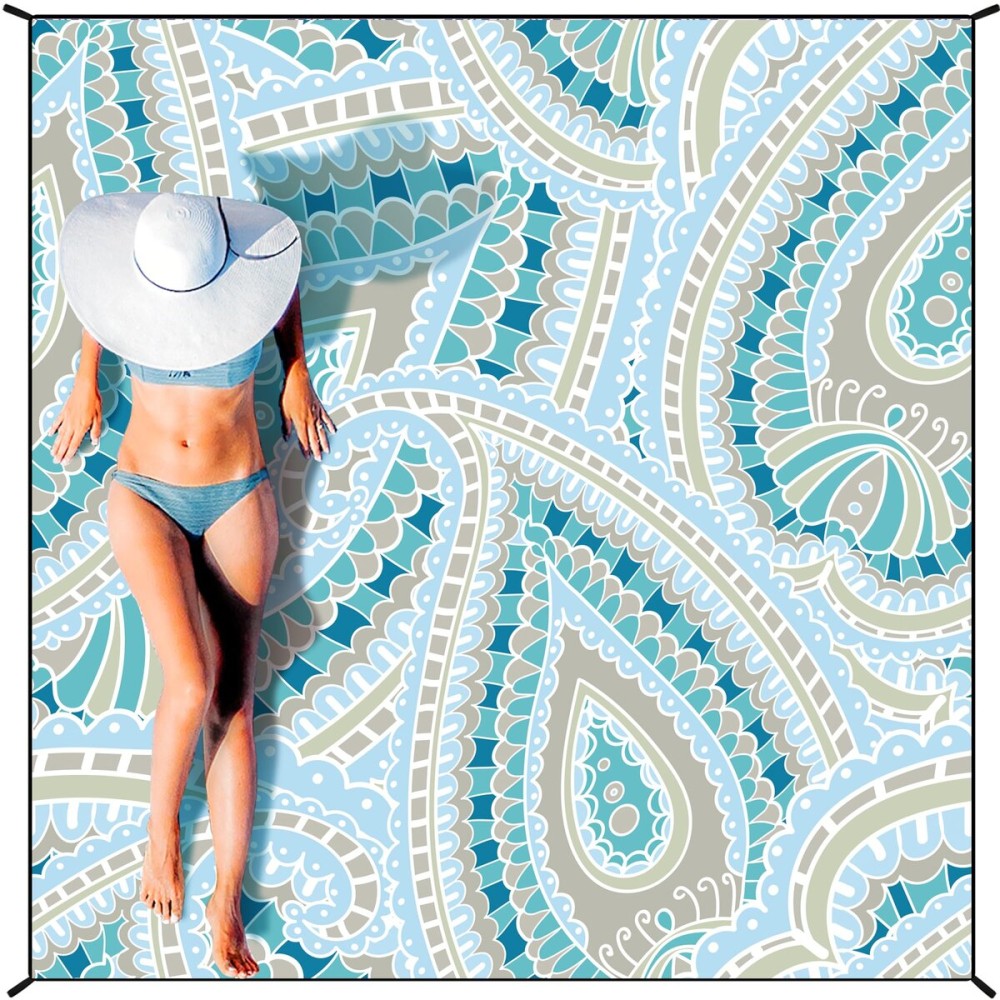 HIHOHO Beach Blanket Waterproof Sandproof Extra Large Beach Mat 79 X 83/120x108for 1-8 Adults Quick Drying Durable Outdoor Picnic Mat for Beach Travel Camping Hiking