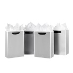 SHIPKEY 10 Pcs Luxury Silver Bags with Tissue Paper, Gift Bags for Men, Groomsmen Proposal Bag with White Frame, 8x4x11 Inches Kraft Paper Bag with Handles Bulk (20x10x28cm)